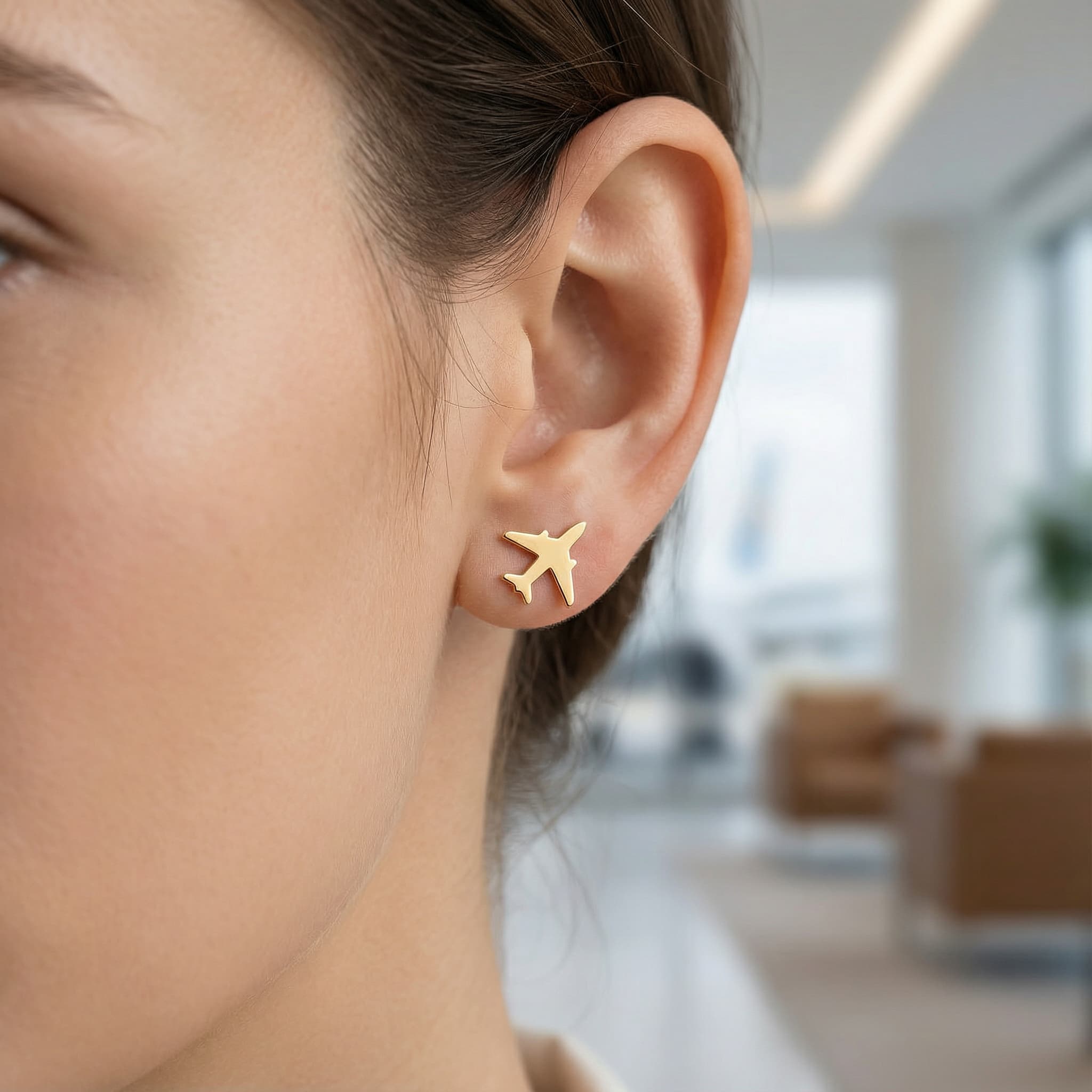 Uçak Figürlü 925 Ayar Gümüş Küpe